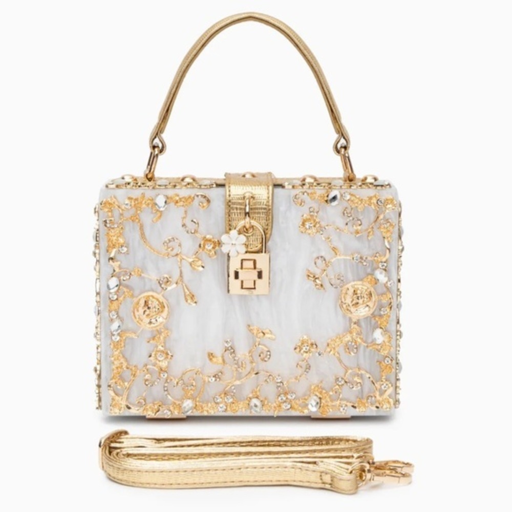 Verano Hill Acrylic Box Handbag White/Gold